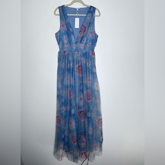 Baltic Born Dresses & Skirts - NWT Baltic Born Kamila Tulle Blue Pink Floral Maxi Dress Size XL Formal Dress